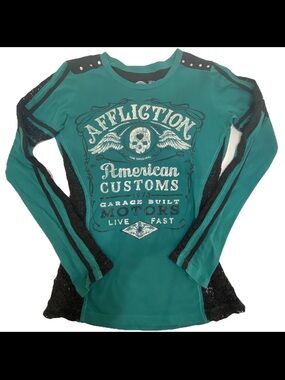 Affliction American Customs Womens Sz Med Long Sleeve Top Crochet